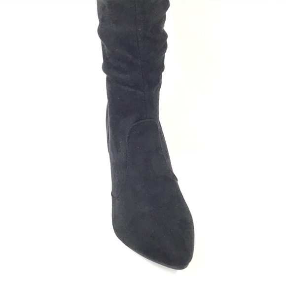 Faux Suede Slouchy Knee High Cone Heel Boots - Picture 5 of 10